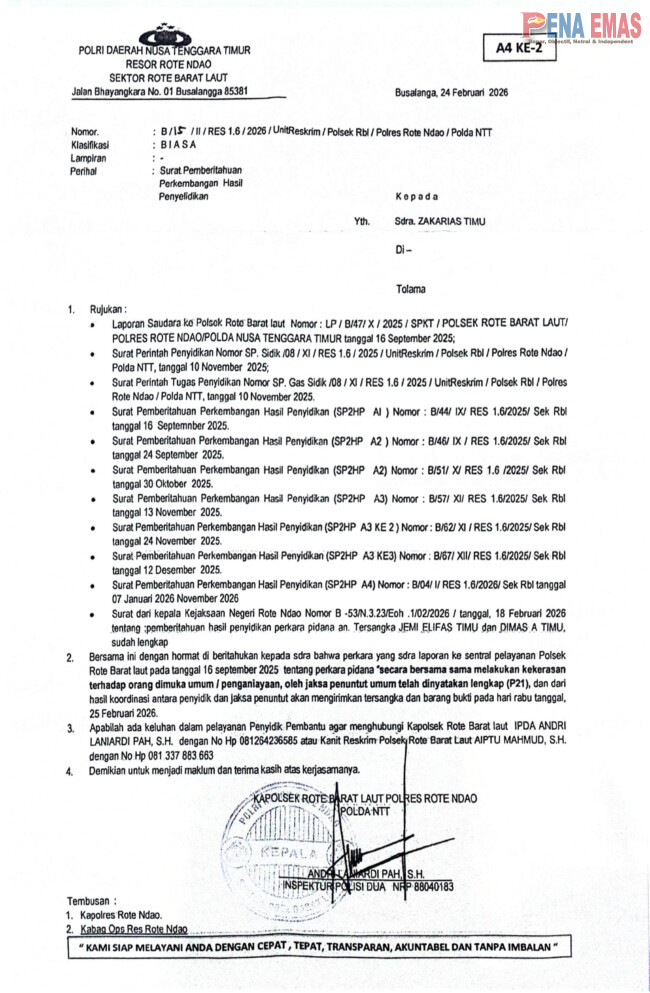 JPU Nyatakan Berkas Penganiayaan Lengkap (P21), Dua Tersangka Diserahkan ke Kejari Rote Ndao Besok 1 IMG 20260224 WA0005